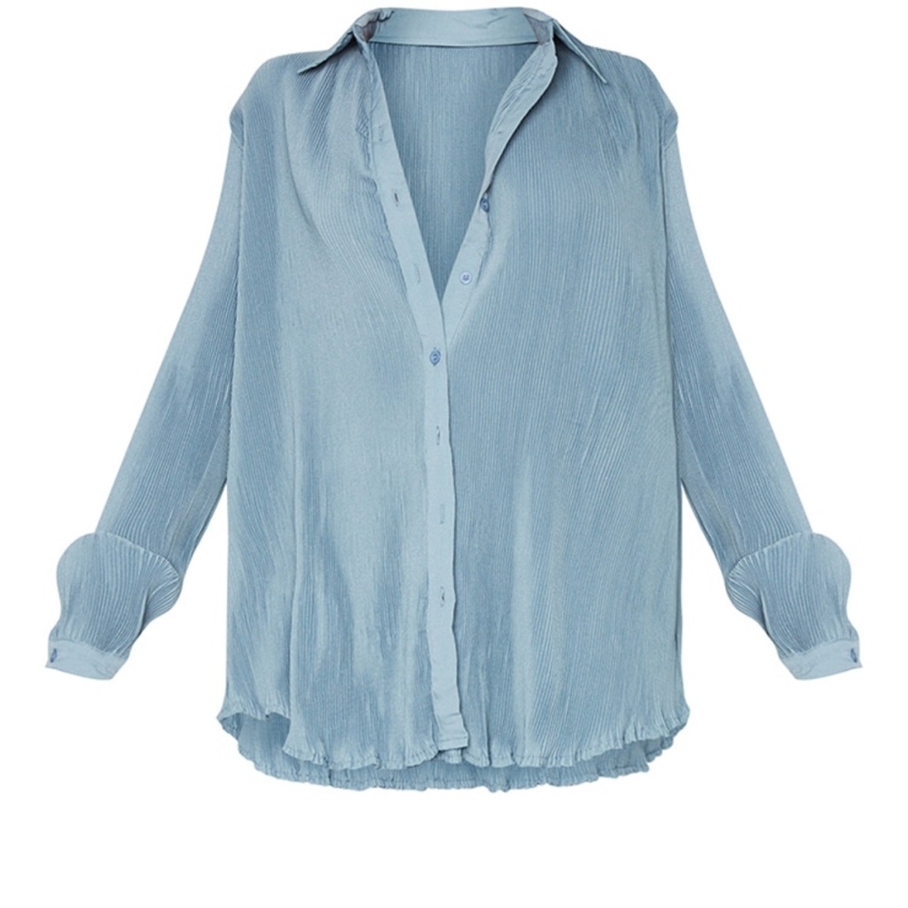 PLT plisse blue button down shirt (new with tags, never worn)
